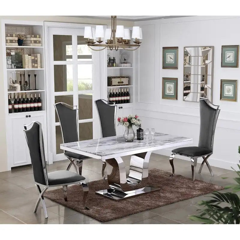 Best Quality Furniture Luxe Essgruppe aus weißem Echtem Marmor, 5-teilig