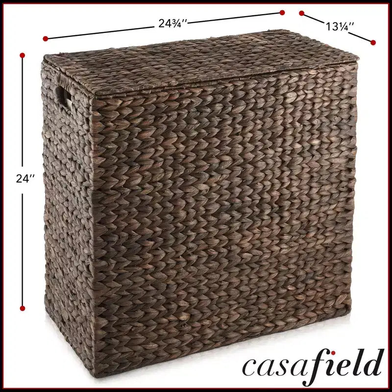 Panier à linge Casafield à 2 compartiments avec couvercle et sacs doublure amovibles, panier de tri tressé en jacinthe d’eau pour vêtements