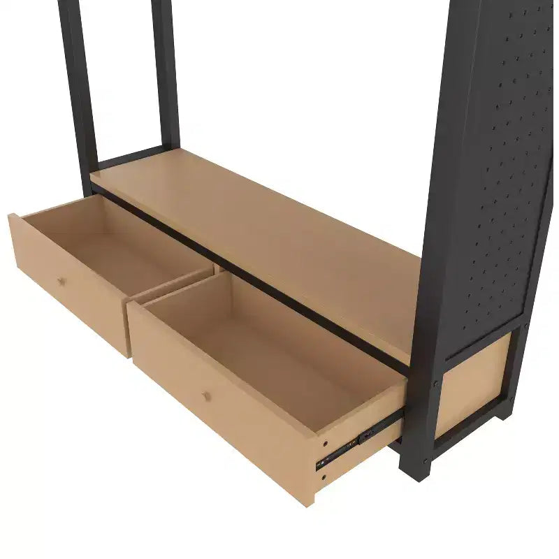 Metall-Hochbett für Full-/Queen-Size-Matratzen, Komplettset mit Kleiderschrank, Ablagefächern und Lochwand, Schwarz - ModernLuxe