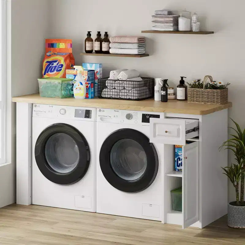 Piano contenitore per lavanderia da 82.6 con ripiano regolabile e cassetto, piano per lavatrice e asciugatrice per lavanderia