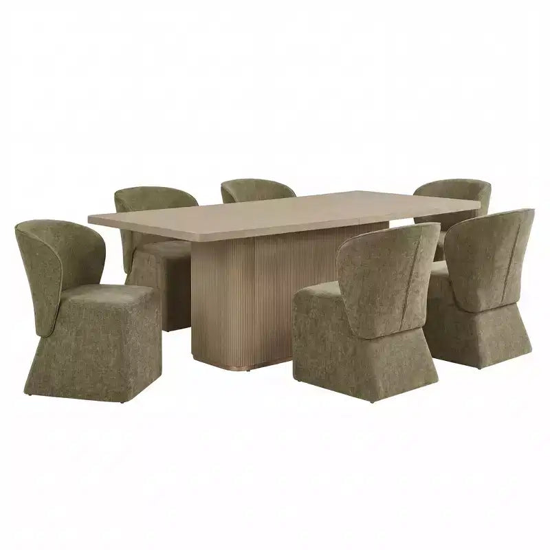 Ensemble de salle à manger moderne Yutthana de 7 pièces en bois et métal avec chaises rembourrées