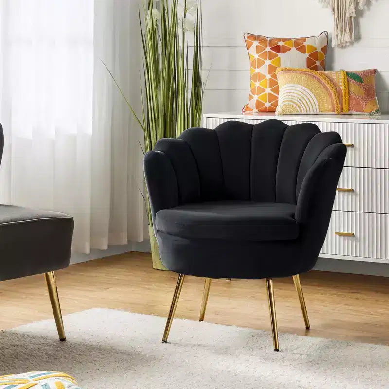 Comfy Barrel Chair with Golden Metal Legs, Living Room Accent Chair
