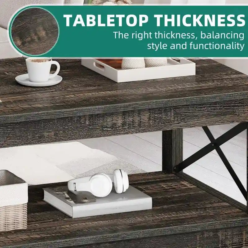 Farmhouse Coffee Table with Storage 2-Tier Center Table for Living Room