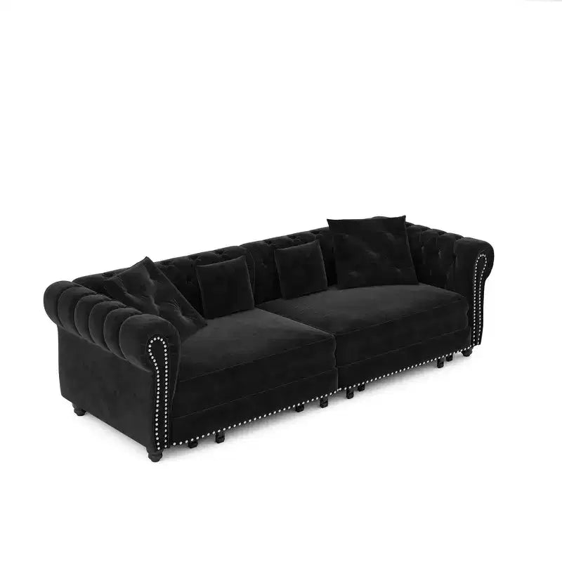 Whisen Schlafsofa aus Samt, 3-in-1, King Size, ausziehbar und umwandelbar, mit beweglichem Ottomanen, gestepptes Design