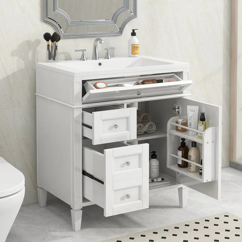 Meuble-lavabo de salle de bain avec vasque à poser et tiroir basculant