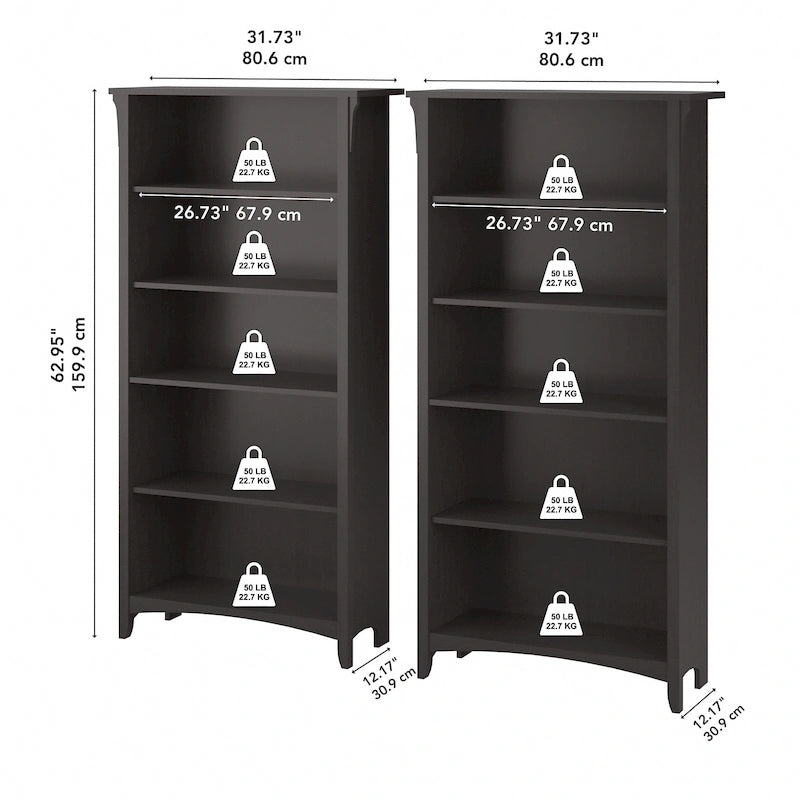 Hoge Salinas-boekenkast met 5 planken (set van 2) van Bush Furniture