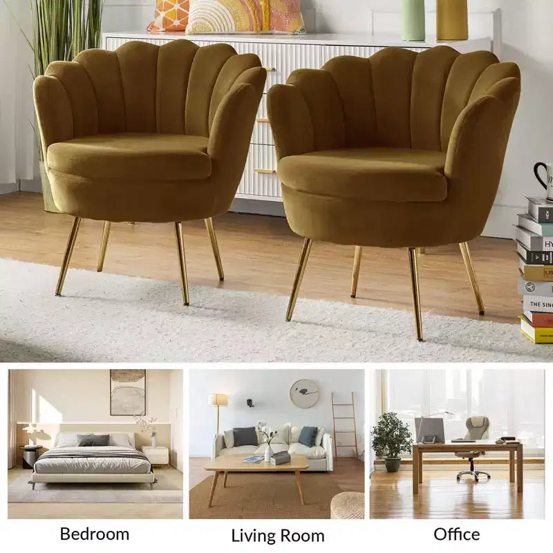 Comfy Barrel Chair with Golden Metal Legs, Living Room Accent Chair