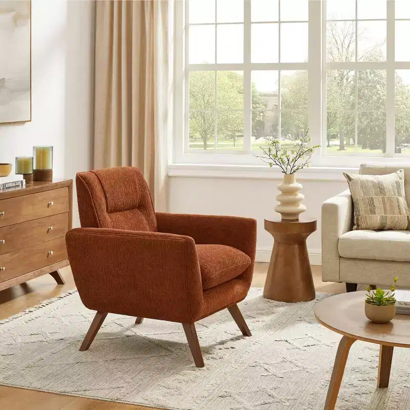 Fauteuil d'appoint confortable en flanelle jacquard Art Leon avec pieds en bois