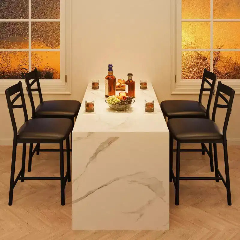 Barhocker, 4er-Set, Barstühle mit PU-Polsterung, Kücheninselstühle mit X-förmiger Rückenlehne und Metallfußstütze, schwarze Stühle in Thekenhöhe