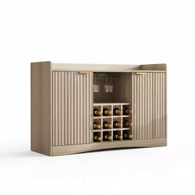 Meuble bar à vin moderne de 47 avec 9 porte-verres, 12 casiers à vin, design cannelé, 2 portes, buffet et rangement pour salle à manger et salon