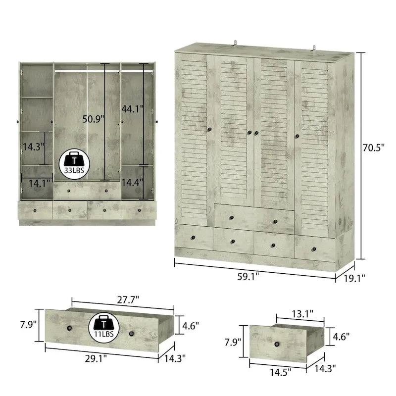 Kleiderschrank für Schlafzimmer mit Kleiderstange und Schublade