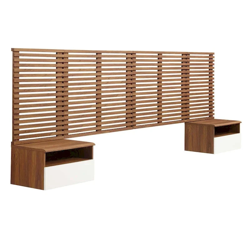 Render, aan de muur bevestigd kingsize hoofdeinde en moderne nachtkastjes