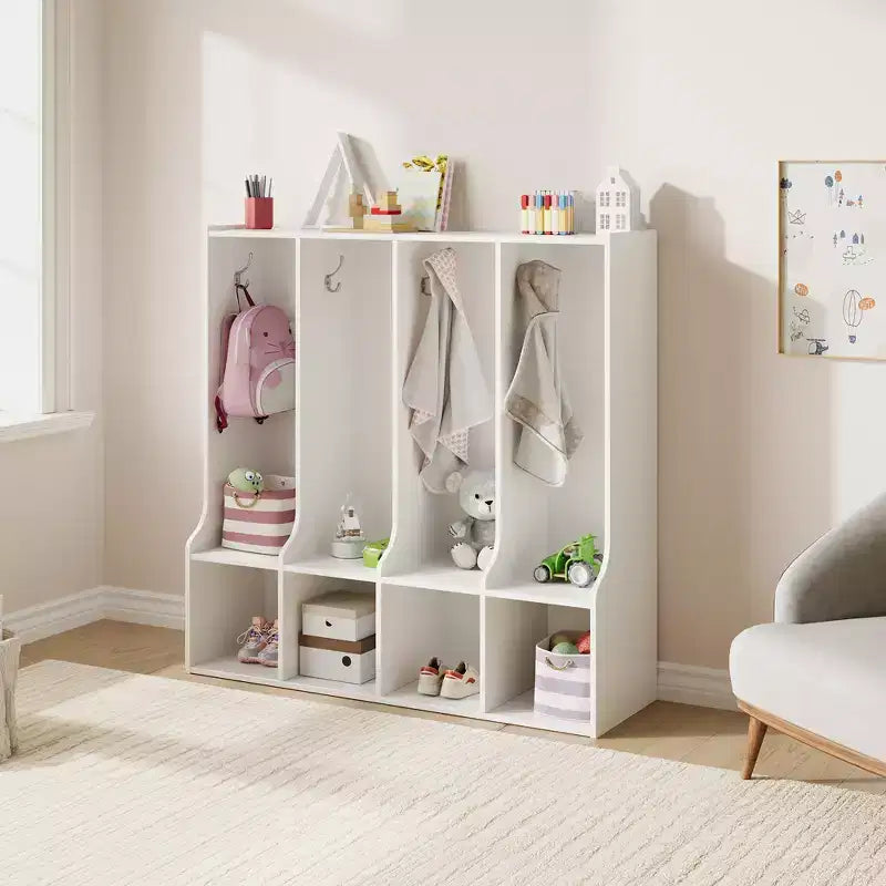 Acekool Garderobenschrank für Kinder mit 4 Fächern und 8 Haken für Klassenzimmer, Kinderzimmer und Zuhause