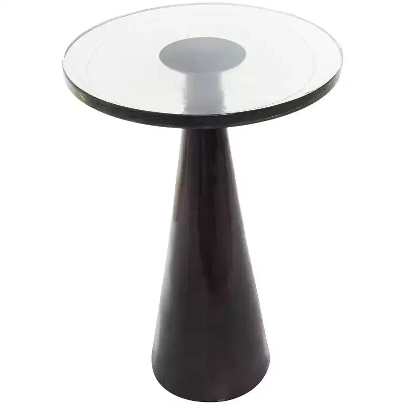 Geometrischer Akzenttisch aus Aluminium in Kegelform mit strukturierter Glasplatte, 24 in