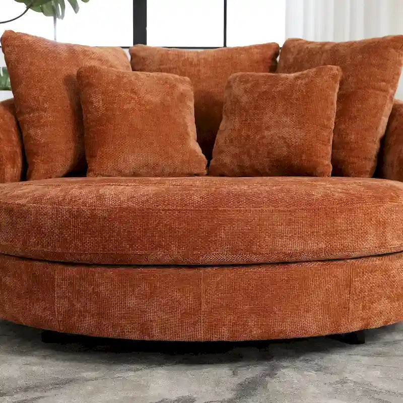 Fauteuil canapé moderne rond de style tonneau avec 5 coussins et pouf en option