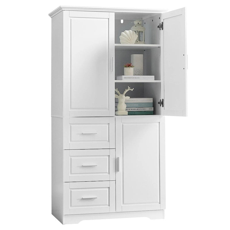 Armoire de rangement haute et large avec portes pour salle de bains, trois tiroirs