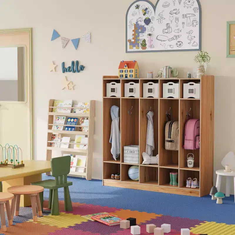 Vestiaire scolaire à 5 sections avec 10 casiers, meuble de rangement avec 10 crochets pour la maison, l’école, la crèche et la maternelle