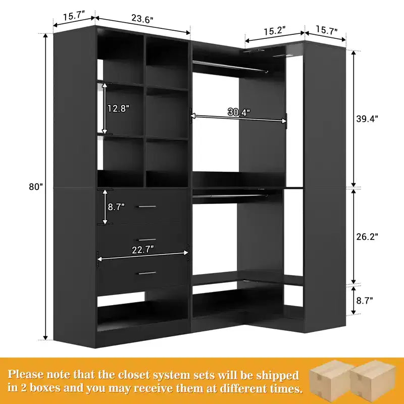 Lot de 2 systèmes de rangement autoportants Besiost avec 4 tiroirs, organisateur de dressing avec tringle