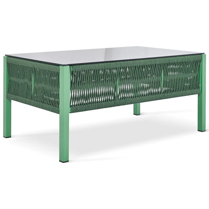 4-delige tuinmeubelset, loungeset voor buiten met tafel van gehard glas, diepe zit en dikke kussens