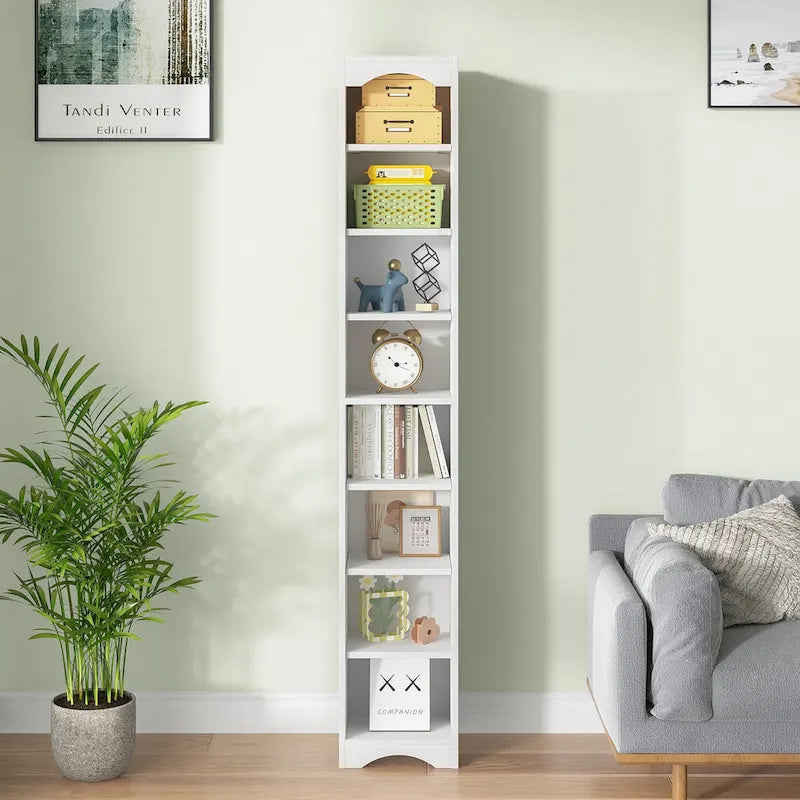 Armoire à linge étroite VECELO de 70.9 pouces de haut pour salle de bains, meuble de rangement autoportant en bois massif à 8 niveaux