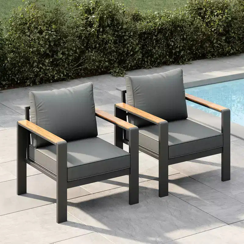 Set di mobili da patio in alluminio, divano componibile da esterno con 5 cuscini spessi, 4 braccioli e tavolino da caffè per giardino, terrazza e cortile