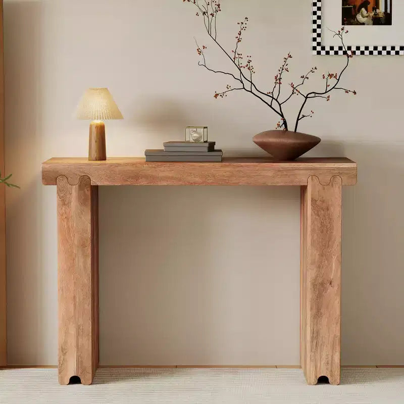 Consolle e tavolino da ingresso Whisen in legno di mango, stile rustico minimalista, con piano spesso