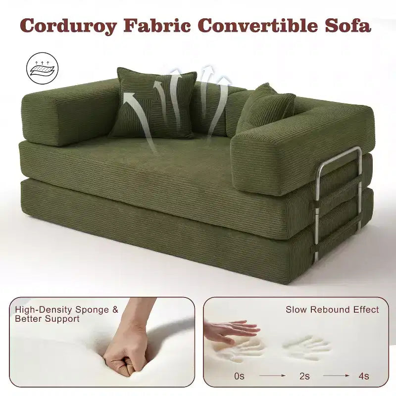 Dyonery 65-Zoll-Fünf-in-eins-Klappsofabett für den Boden, zum Doppelbett-Sofabett umwandelbar, mit festem Metallrahmen, Cord