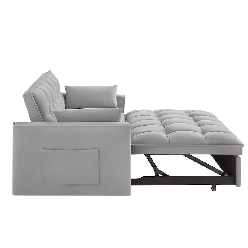 4-in-1-Zweisitzer-Schlafsofa mit Armlehnen und Aufbewahrungstaschen, multifunktionales, getuftetes Ausziehsofa mit verstellbarer Rückenlehne