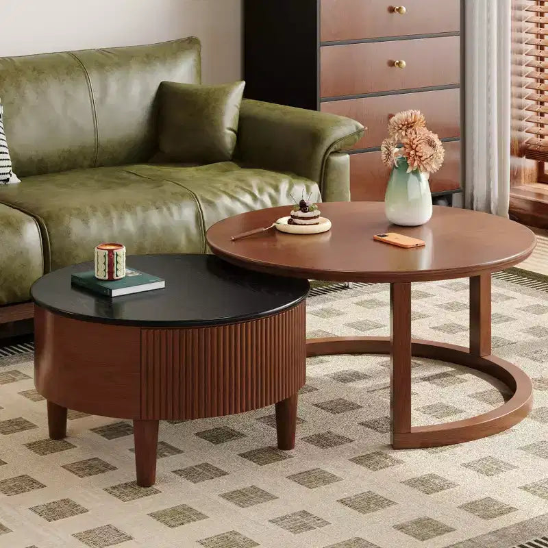 Moderner Satztisch-Couchtisch mit Schublade, runder Wohnzimmertisch mit Stauraum