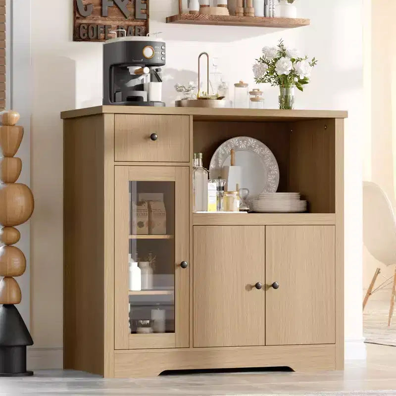 Küchen-Mikrowellenschrank mit Stauraum, 3 Türen, 1 Schublade und verstellbaren Einlegeböden, Vorratsschrank