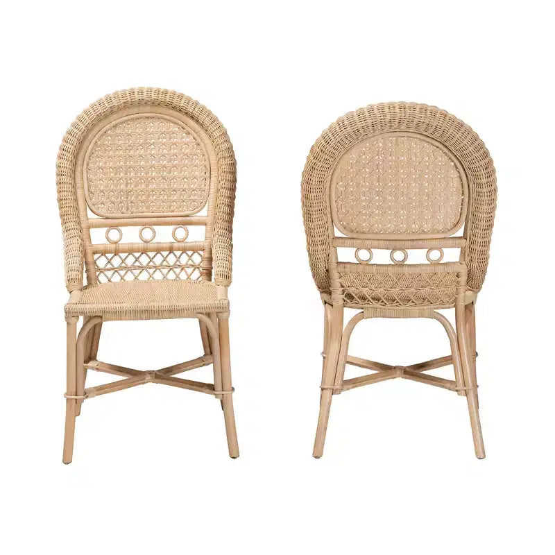 Ensemble de 2 chaises de salle à manger en rotin brun naturel au style bohème moderne bali & pari Jelita