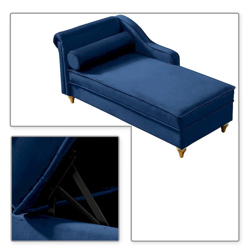 Méridienne élégante de style français en velours avec rangement et coussin