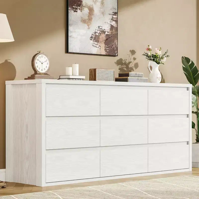 9 Drawer Dresser for Bedroom, Wide Modern Wooden Chest of Drawers with Large Storage, Wood Dresser Organizer for Living Room, Hallway, Entryway