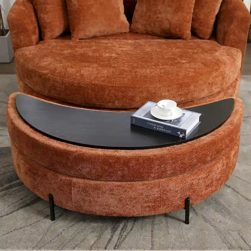Fauteuil canapé moderne rond de style tonneau avec 5 coussins et pouf en option