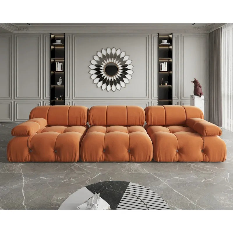 Modulares Samtsofa mit 3 Sitzplätzen, beidseitig montierbar