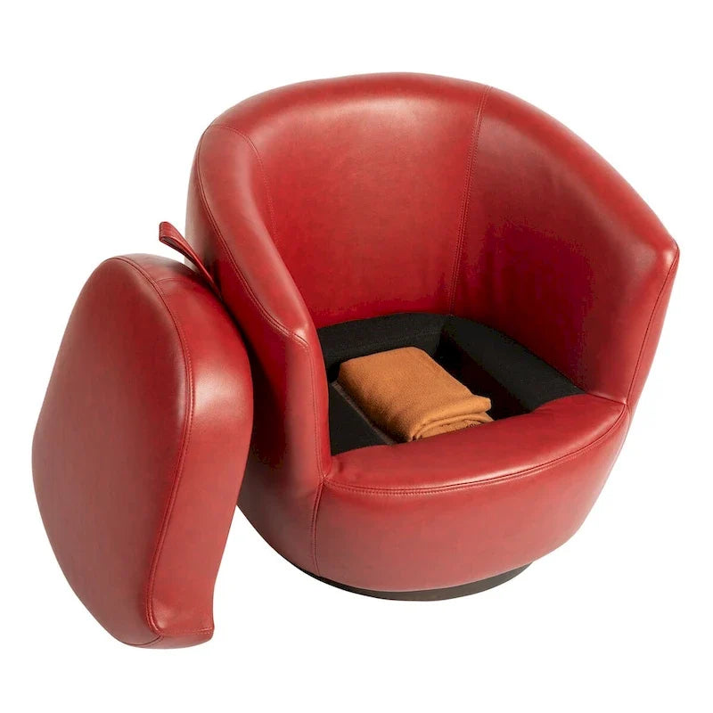 Poltrona girevole a pozzetto imbottita con contenitore, moderna e ideale come seduta laterale per soggiorno, camera da letto, ufficio o angolo lettura - similpelle