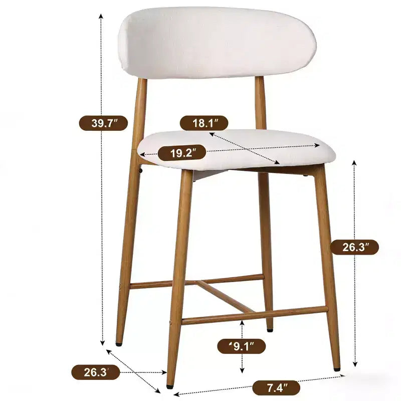 Barhocker in Thekenhöhe mit gepolsterter Sitzfläche und Metallbeinen, moderner Kücheninselstuhl, 26.3