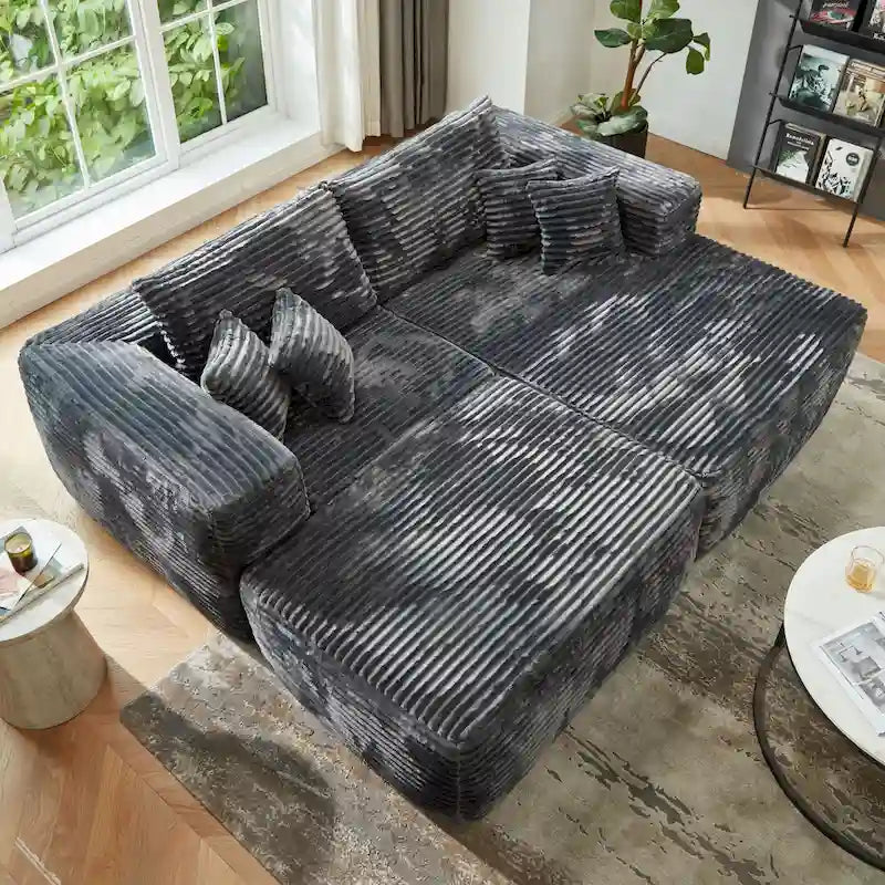 Divano componibile moderno e morbido HOOOWOOO, a forma di L, con pouf rimovibile