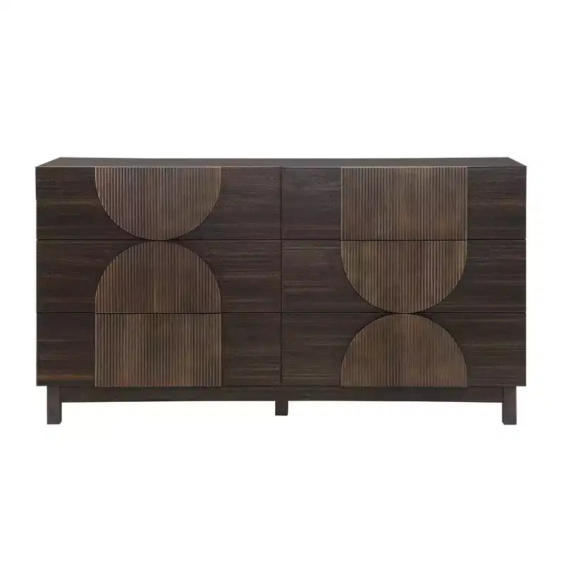 Moderne geometrische Kommode mit 6 Schubladen, breiter Stauraumschrank mit Halbkreismuster für Schlafzimmer und Wohnzimmer