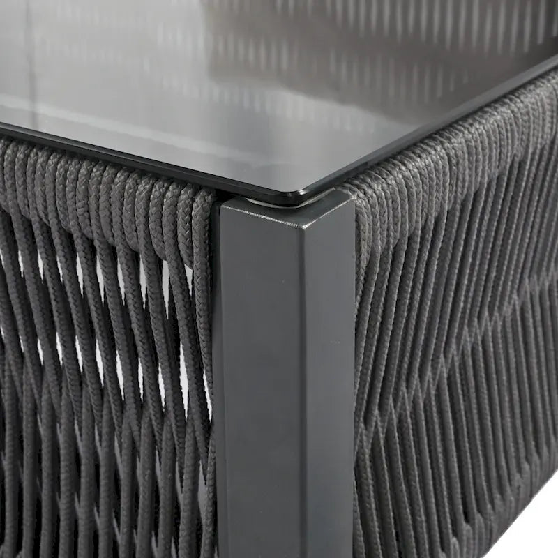4-delige tuinmeubelset, loungeset voor buiten met tafel van gehard glas, diepe zit en dikke kussens
