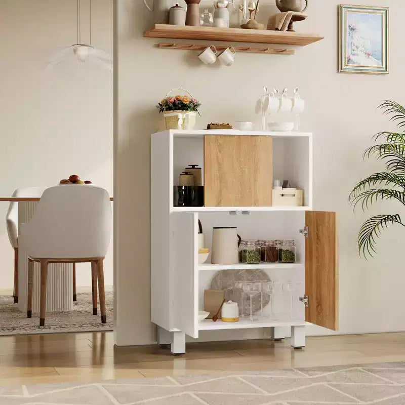 CuisinSmart Holzschrank mit Schiebetüren und verstellbaren Einlegeböden, Sideboard und Anrichte, Badschrank und Vitrine, Weiß