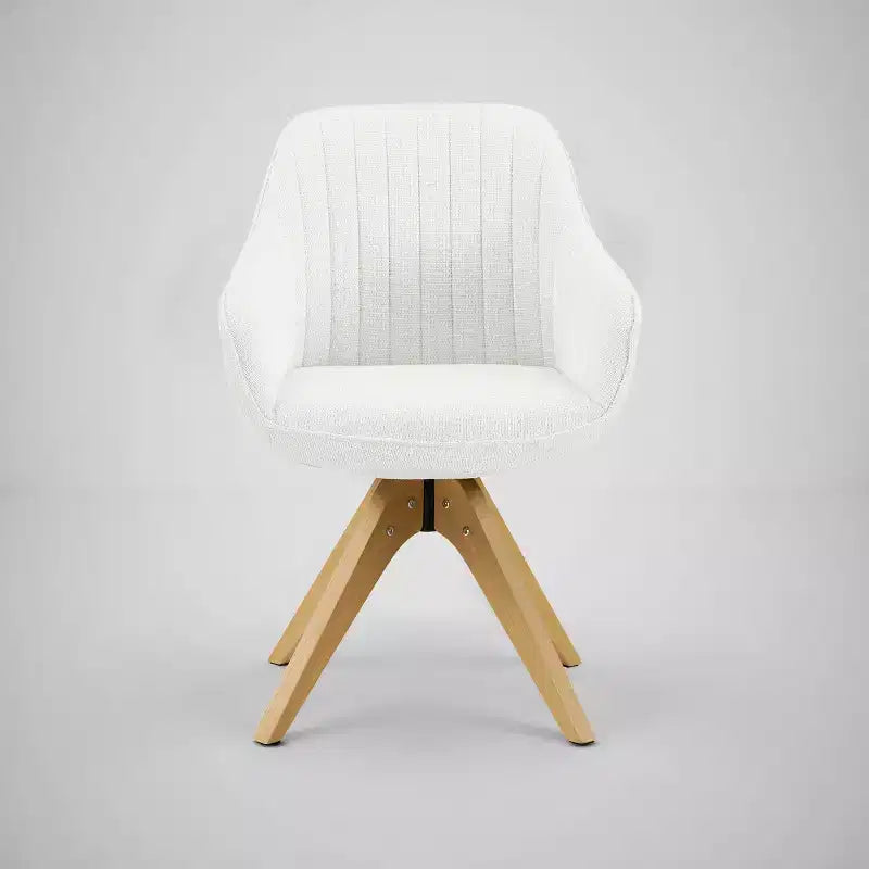 Poltrona girevole d'accento Art Leon in tessuto confortevole con gambe in legno massello di rovere