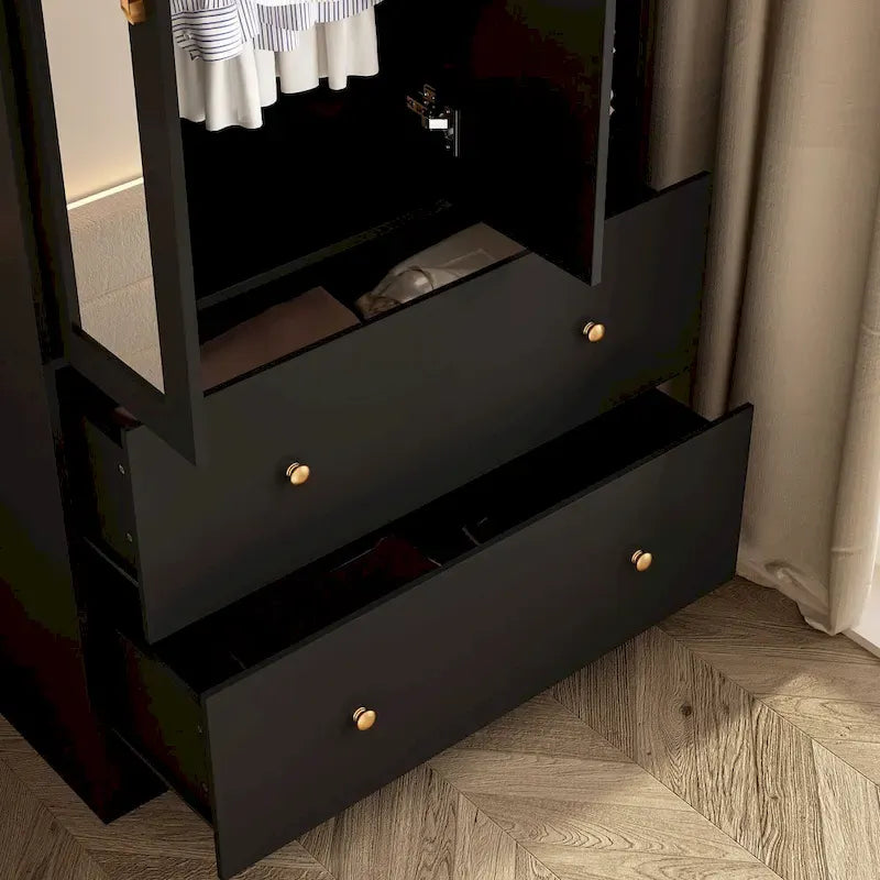 Kleiderschrank mit Spiegel und verstellbarem Kleiderstangenbereich, platzsparend