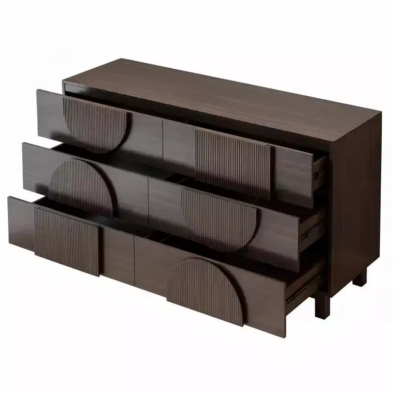 Moderne geometrische Kommode mit 6 Schubladen, breiter Stauraumschrank mit Halbkreismuster für Schlafzimmer und Wohnzimmer