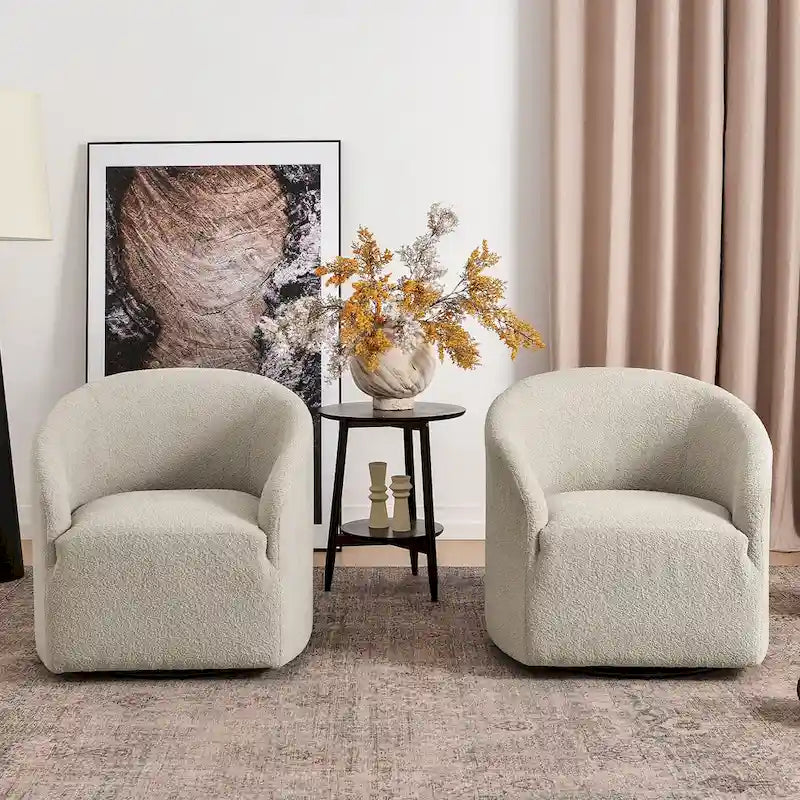 Fauteuil pivotant tonneau KINWELL 32 W rembourré en bouclé (lot de 2)