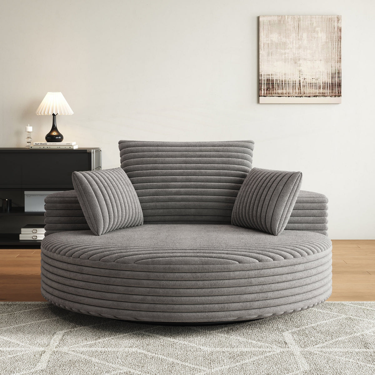 Einzelsessel mit Cord-Chenille-Bezug und Schaumstoffpolsterung, drehbar