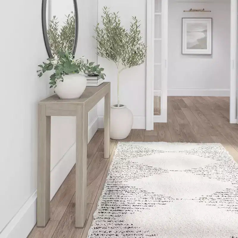 Plank+Beam 46 moderne console tafel van massief hout, smalle haltafel, voor achter de bank