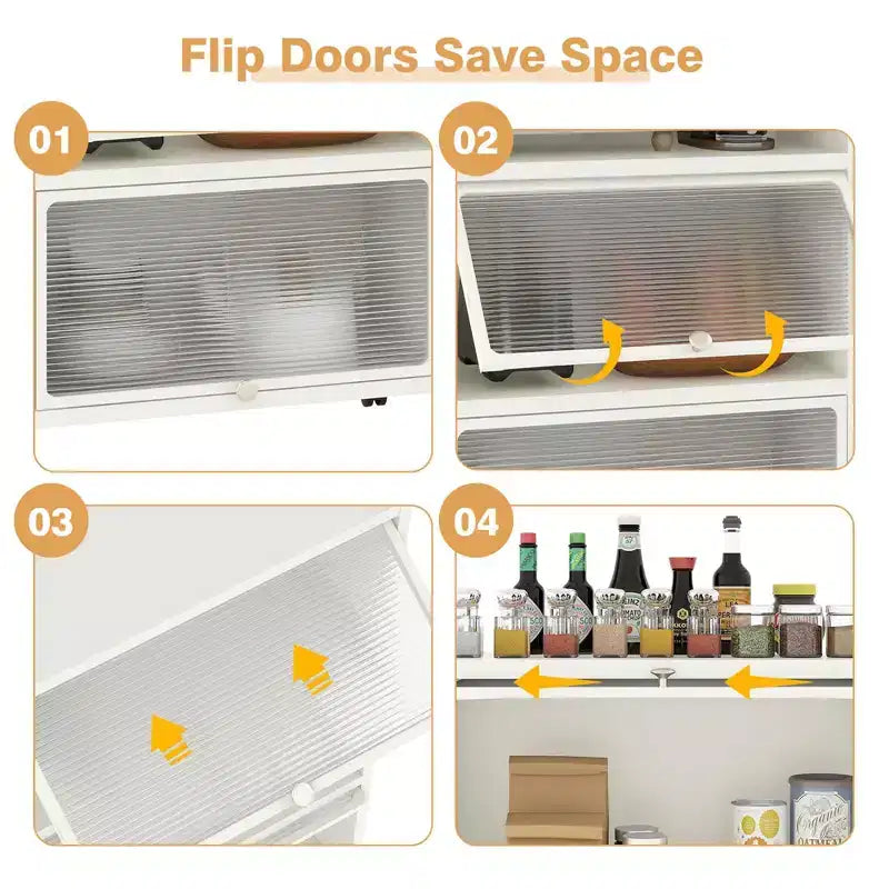 Étagère de cuisine Costway à 5 niveaux avec placard de rangement, support mobile pour micro-ondes et portes relevables, blanc/noir/gris/vert