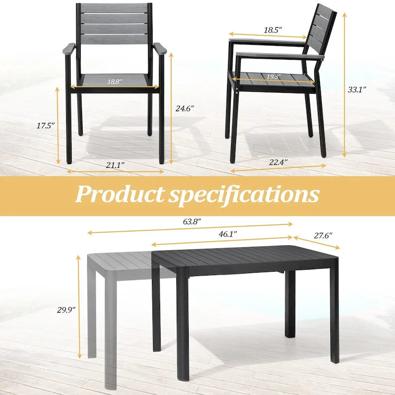 Ensemble de salle à manger d'extérieur en aluminium de 5/7 pièces, avec chaises empilables et table extensible