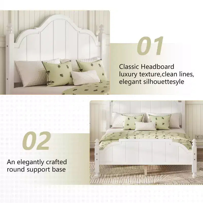 Vintage-Queen-Plattformbettgestell - Massives Kiefernholz, MDF-Kopfteil, kein Boxspring erforderlich